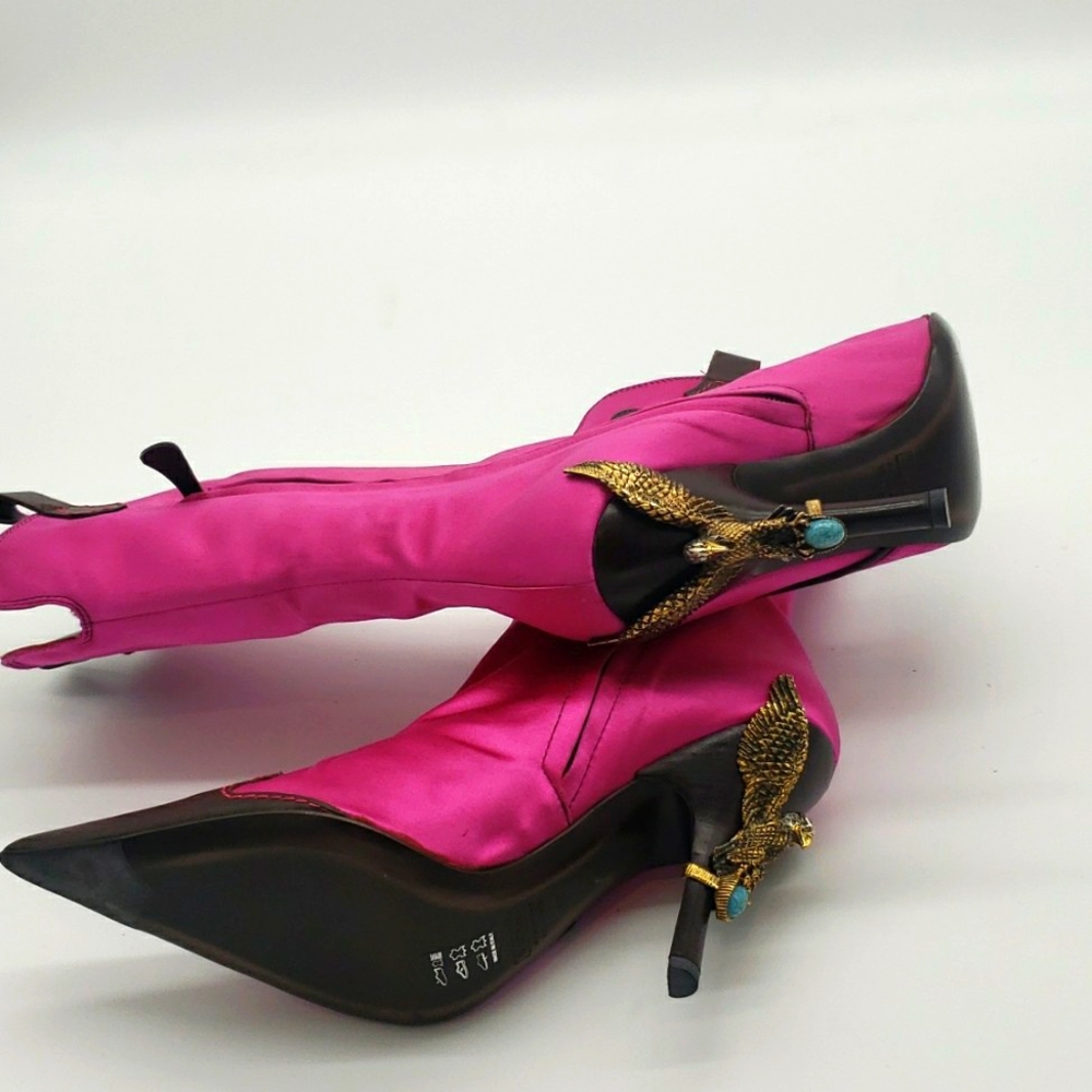 GIUSEPPE ZANOTTI SIZE 40 COLOR PINK SATIN AND BROWN LEATHER 100% AUTHENTIC NEW - Picture 4 of 17
